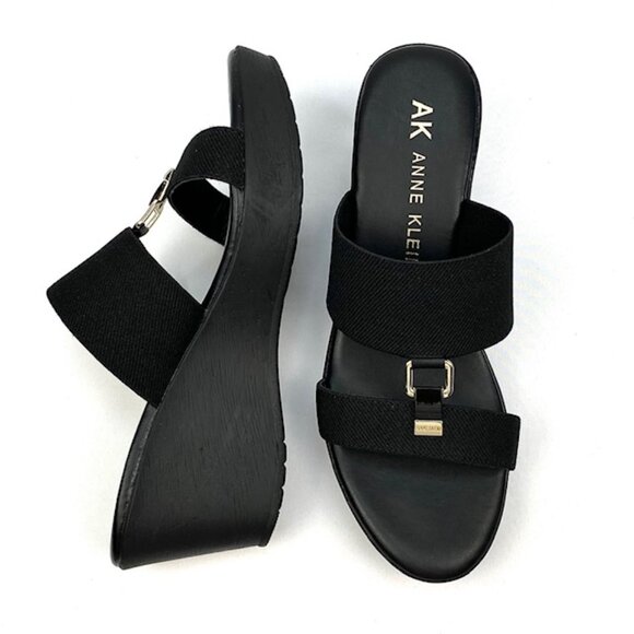 Anne Klein Black Platform Wedge Sandal 8 - Picture 1 of 9